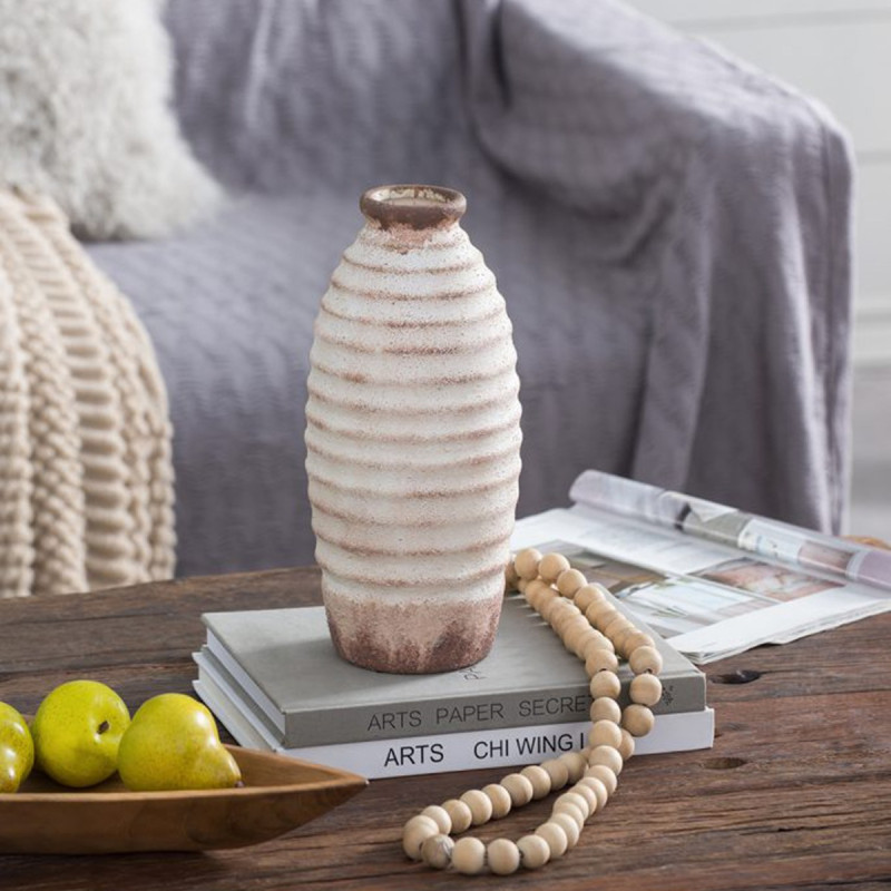 Artekko Artekko Antique Λευκό Κεραμικό Βάζο με Καφέ Λεπτομέρειες (12.7x12.7x28.4)cm 460186