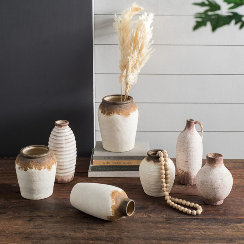 Artekko Artekko Antique Λευκό Κεραμικό Βάζο με Καφέ Λεπτομέρειες (12.7x12.7x28.4)cm 460186