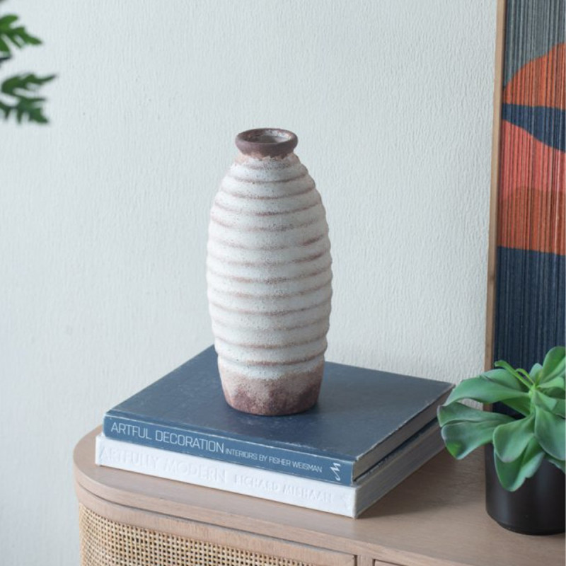 Artekko Artekko Antique Λευκό Κεραμικό Βάζο με Καφέ Λεπτομέρειες (12.7x12.7x28.4)cm 460186