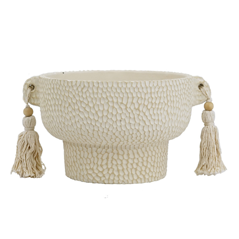 Artekko Artekko Antique Μπεζ Τσιμεντένιο Δοχείο με Φούντες (15.5x27.5x22)cm 460281