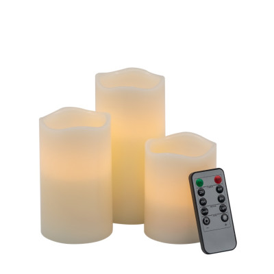 Artekko Artekko Flame Μπεζ Κεριά Led με Τηλεχειριστήριο (7.6x7.6x15.2)cm 3pcs 480307-IVORY