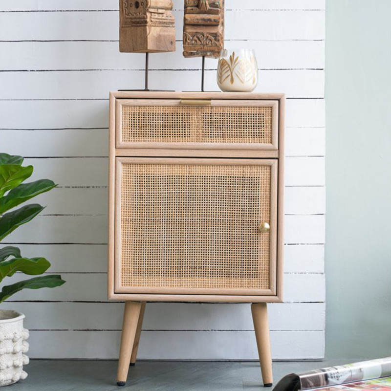 Artekko Artekko Cons MDF Κομοδίνο με Ψάθα σε Φυσική Απόχρωση (42x34.5x71)cm 48596