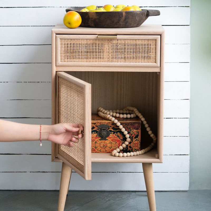 Artekko Artekko Cons MDF Κομοδίνο με Ψάθα σε Φυσική Απόχρωση (42x34.5x71)cm 48596