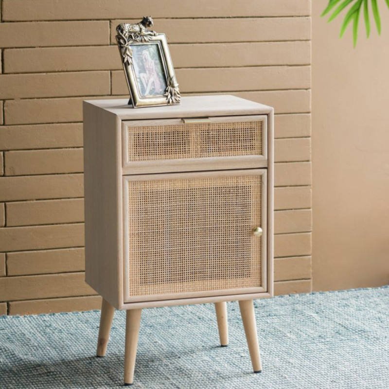 Artekko Artekko Cons MDF Κομοδίνο με Ψάθα σε Φυσική Απόχρωση (42x34.5x71)cm 48596