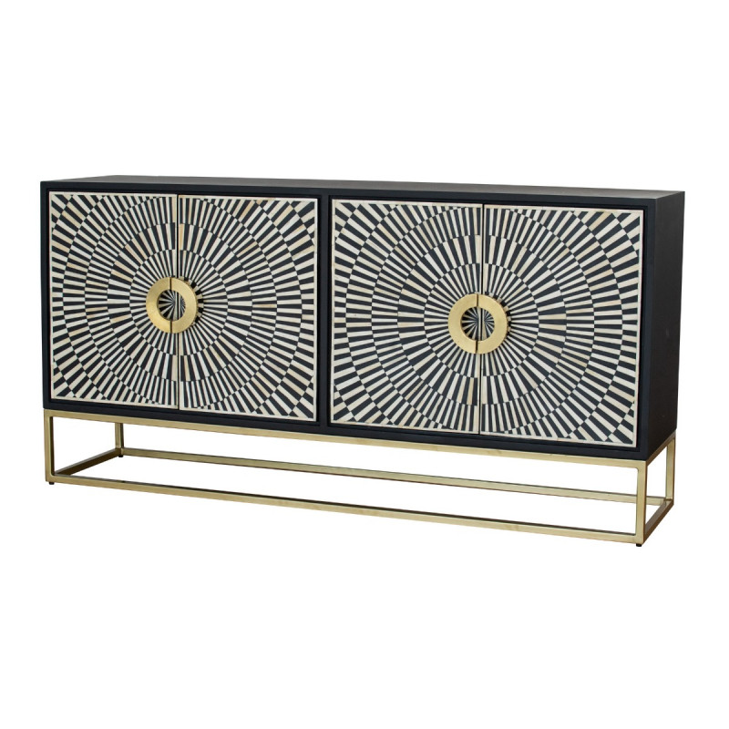 Artekko Artekko Μπουφές  160x40x80 δίπορτος μάυρος-λευκός με χρυσή μεταλλική βάση 48681