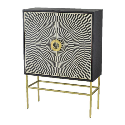 Artekko Artekko Sunray MDF Ασπρόμαυρος Μπουφές σε Χρυσή Μεταλλική Βάση με Κοκκάλινη Πρόσοψη (100x40x140)cm 48683