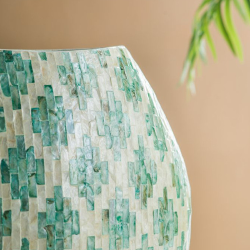 Artekko Artekko Ivory Διακοσμητικό Βάζο Paper Powder Capiz Πράσινο Λευκό (38x18x45)cm 48754