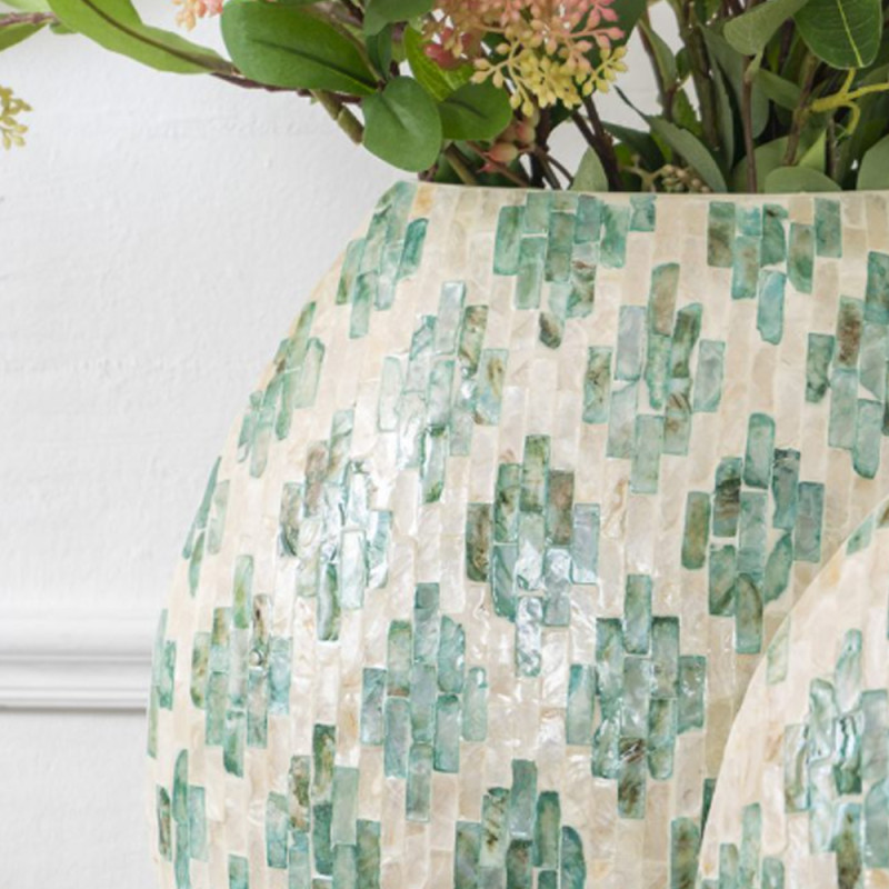 Artekko Artekko Ivory Διακοσμητικό Βάζο Paper Powder Capiz Πράσινο Λευκό (38x18x45)cm 48754