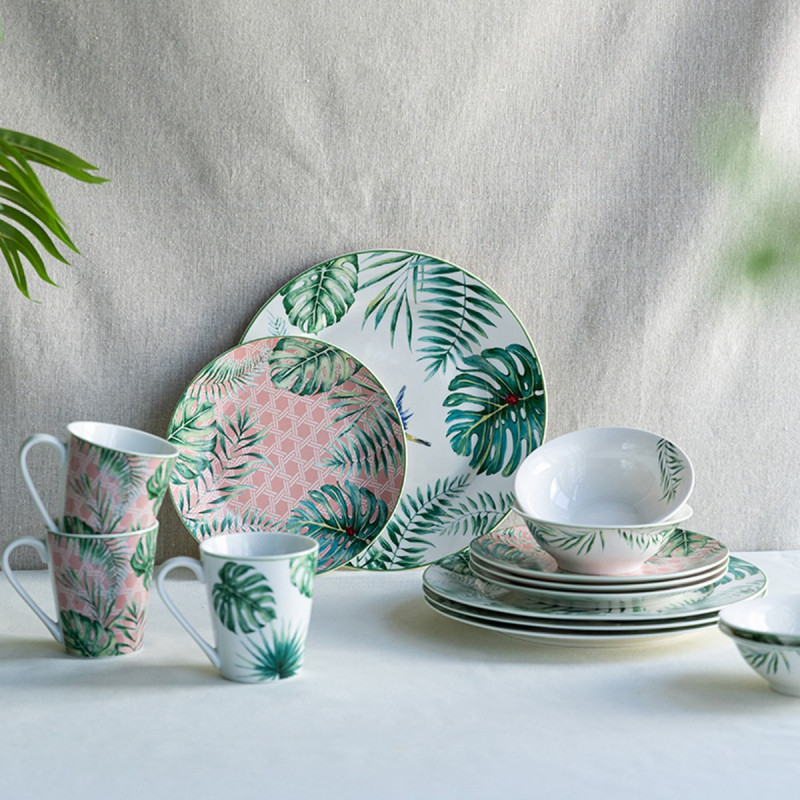 Artekko Artekko Tropical Πήλινες Κούπες με Πράσινα Φύλλα (12x8x10)cm 4pcs 60032
