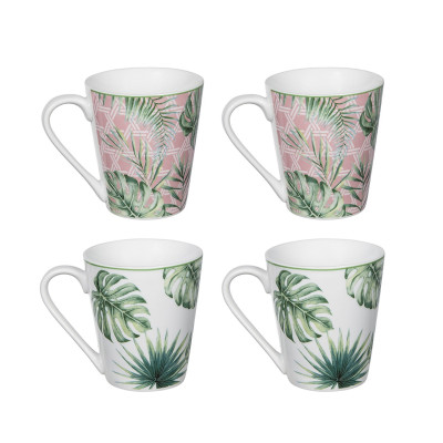 Artekko Artekko Tropical Πήλινες Κούπες με Πράσινα Φύλλα (12x8x10)cm 4pcs 60032