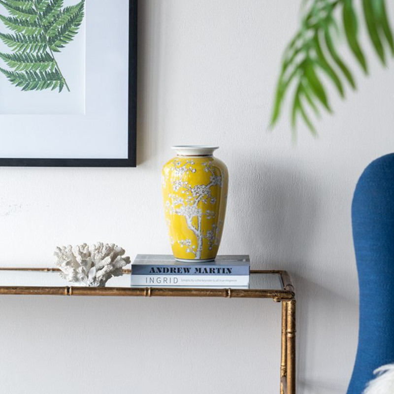 Artekko Artekko Giallo Κίτρινο Διακοσμητικό Βάζο με Λουλούδια από Πορσελάνη (15.5x15.5x27)cm 60965