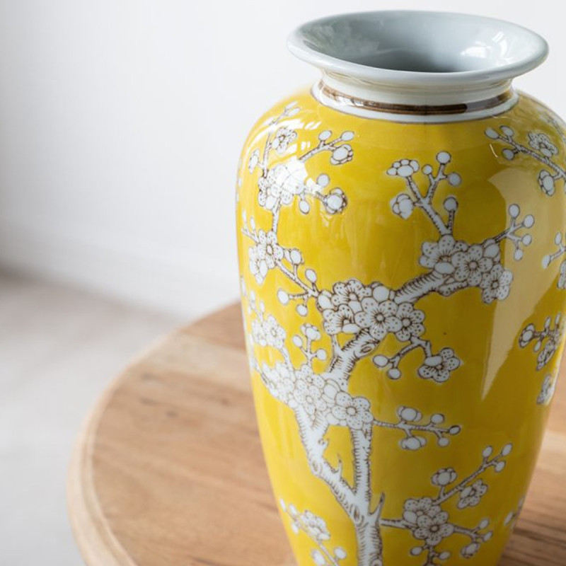 Artekko Artekko Giallo Κίτρινο Διακοσμητικό Βάζο με Λουλούδια από Πορσελάνη (15.5x15.5x27)cm 60965