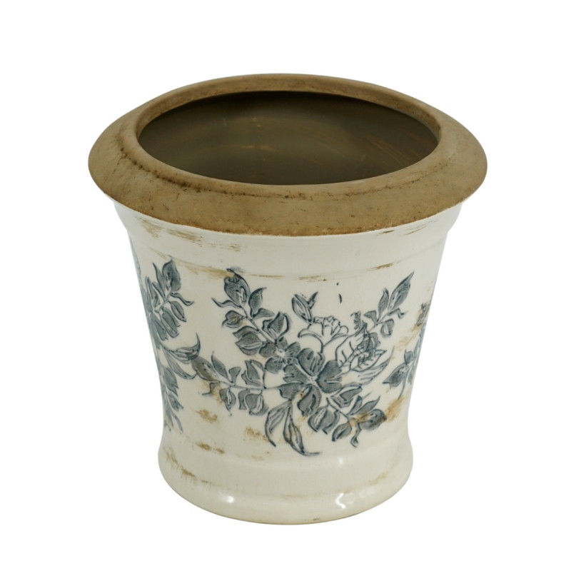 Artekko Artekko Aging Μπεζ Διακοσμητικό Κεραμικό Κασπώ με Λουλούδια (18x18x17)cm 61086