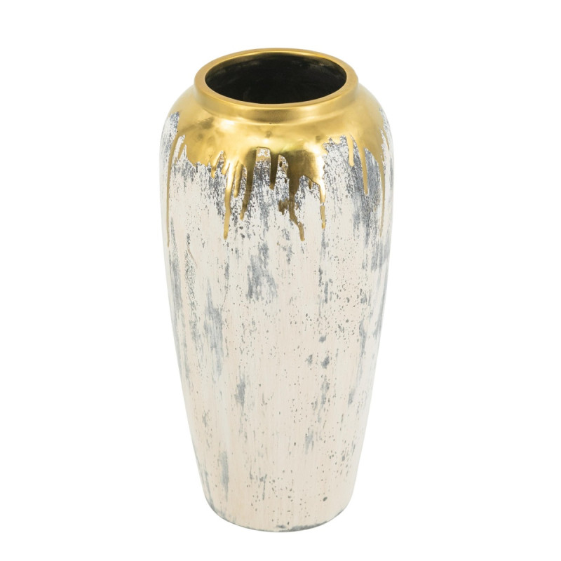 Artekko Artekko Kayle Μπεζ Διακοσμητικό Κεραμικό Βάζο με Χρυσές Λεπτομέρειες (17x17x35)cm 61141