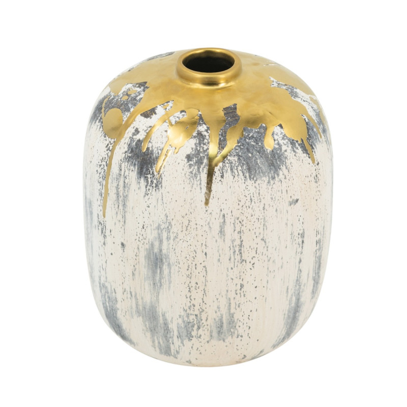 Artekko Artekko Kayle Μπεζ Διακοσμητικό Κεραμικό Βάζο με Χρυσές Λεπτομέρειες (16x16x20)cm 61142