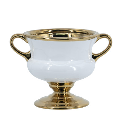 Artekko Artekko Camilla Λευκό Κεραμικό Διακοσμητικό Βάζο με Χρυσό (25x18x17.5)cm 61156