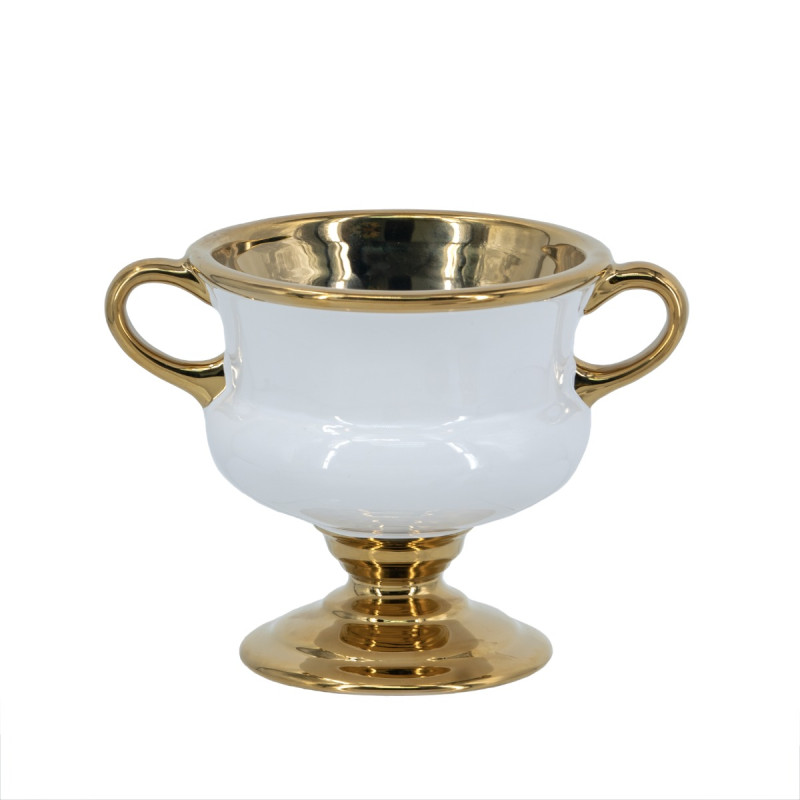 Artekko Artekko Camilla Λευκό Κεραμικό Διακοσμητικό Βάζο με Χρυσό (21x15x15)cm 61157