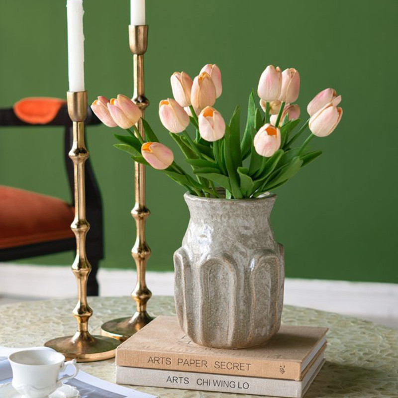 Artekko Artekko Akali Μπεζ Κεραμικό Διακοσμητικό Βάζο (15x15x20.5)cm 61163