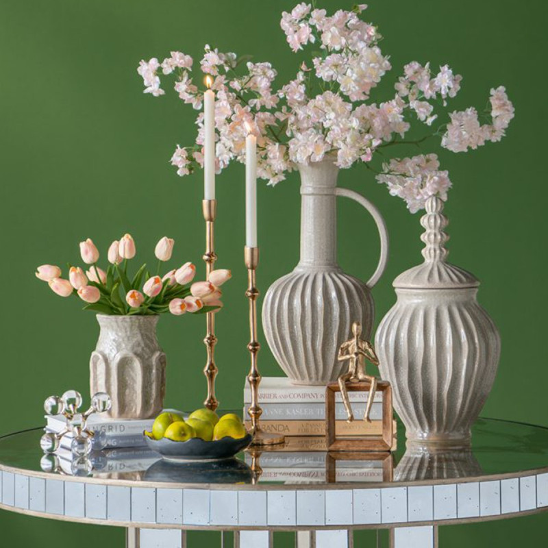 Artekko Artekko Akali Μπεζ Κεραμικό Διακοσμητικό Βάζο (15x15x20.5)cm 61163