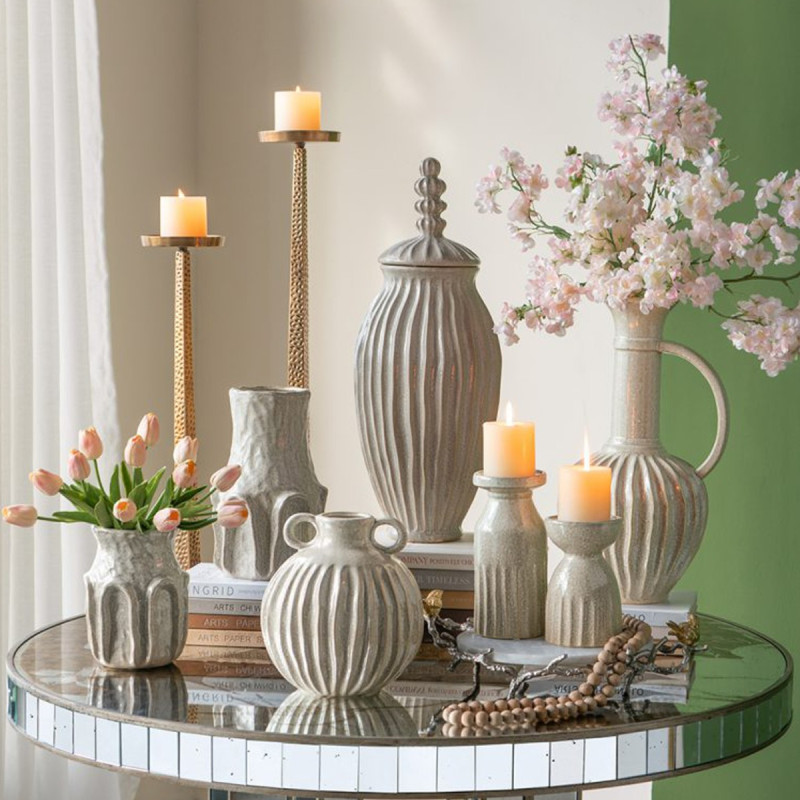 Artekko Artekko Akali Μπεζ Κεραμικό Διακοσμητικό Βάζο (15x15x20.5)cm 61163