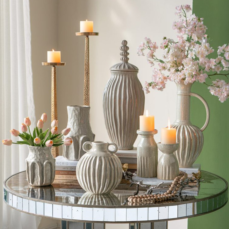 Artekko Artekko Akali Μπεζ Κεραμικό Διακοσμητικό Βάζο Δοχείο (27x23.5x48)cm 61166