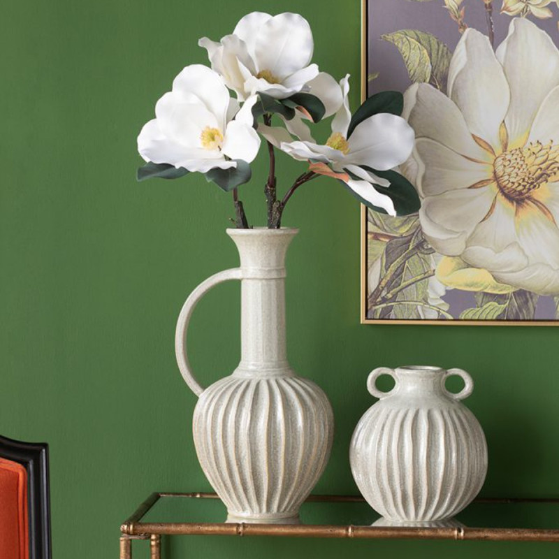 Artekko Artekko Akali Μπεζ Κεραμικό Διακοσμητικό Βάζο Δοχείο (27x23.5x48)cm 61166