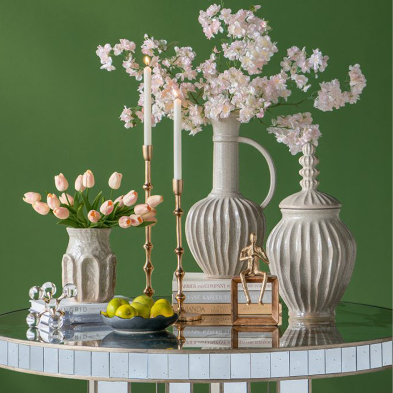 Artekko Artekko Akali Μπεζ Κεραμικό Διακοσμητικό Βάζο Δοχείο (27x23.5x48)cm 61166