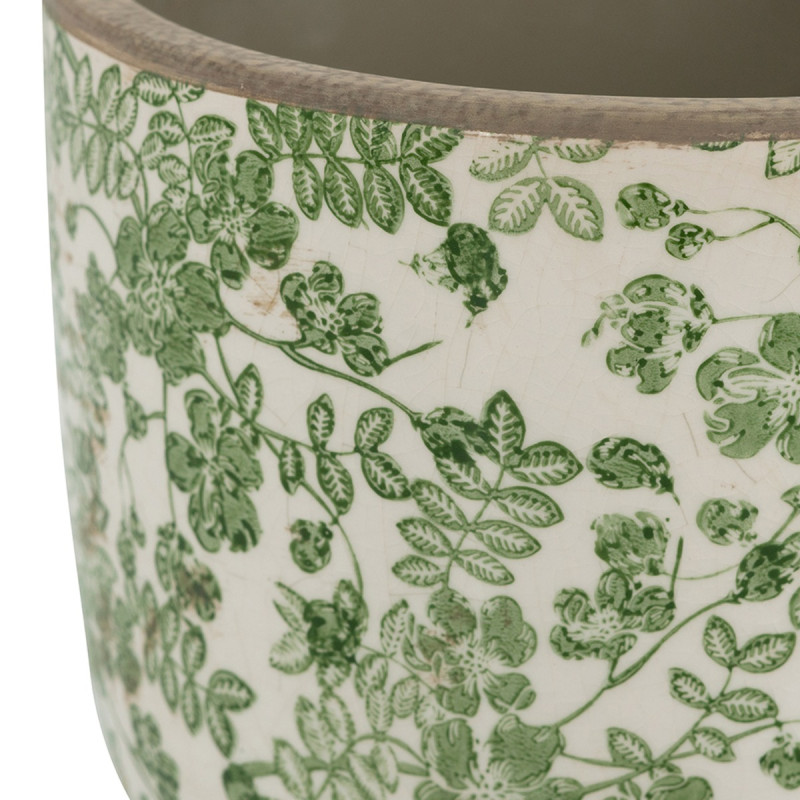 Artekko Artekko Aging Μπεζ Διακοσμητικό Κεραμικό Κασπώ με Πράσινα Λουλούδια (20x20x17.5)cm 61178