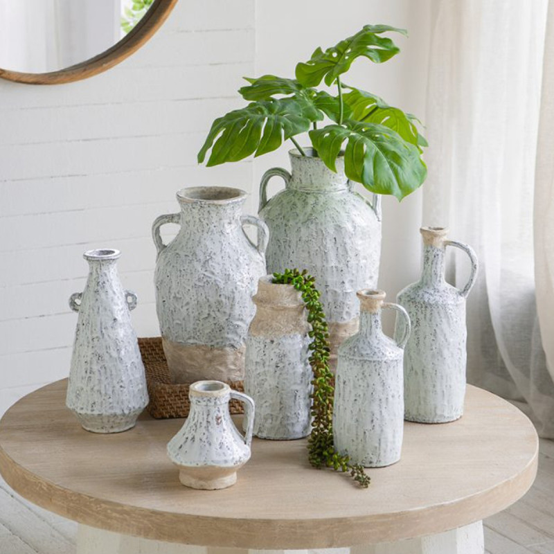 Artekko Artekko Bard Λευκό Διακοσμητικό Βάζο από Τερακότα με Μπεζ Λεπτομέρειες (12.5x11.5x28)cm 61186