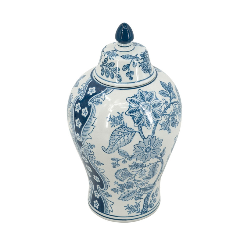 Artekko Artekko Melania Διακοσμητικό Βάζο Δοχείο με Καπάκι από Πορσελάνη σε Άσπρο με Μπλε (18x18x32)cm 61191