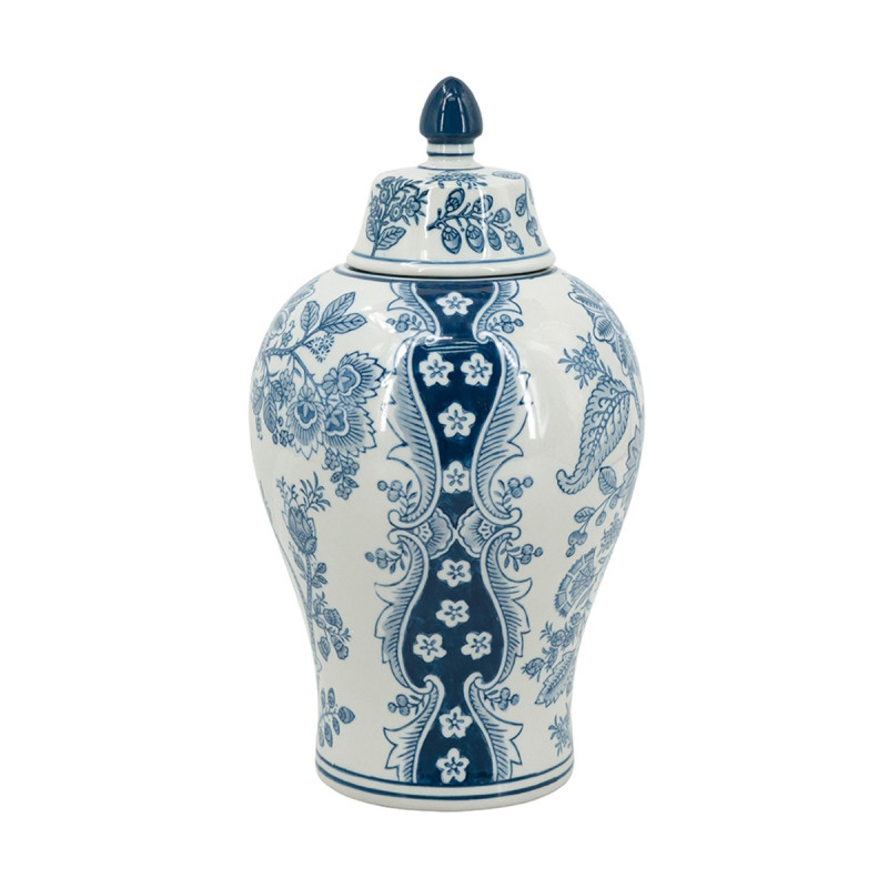 Artekko Artekko Melania Διακοσμητικό Βάζο Δοχείο με Καπάκι από Πορσελάνη σε Άσπρο με Μπλε (18x18x32)cm 61191