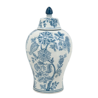 Artekko Artekko Melania Διακοσμητικό Βάζο Δοχείο με Καπάκι από Πορσελάνη σε Άσπρο με Μπλε (18x18x32)cm 61191