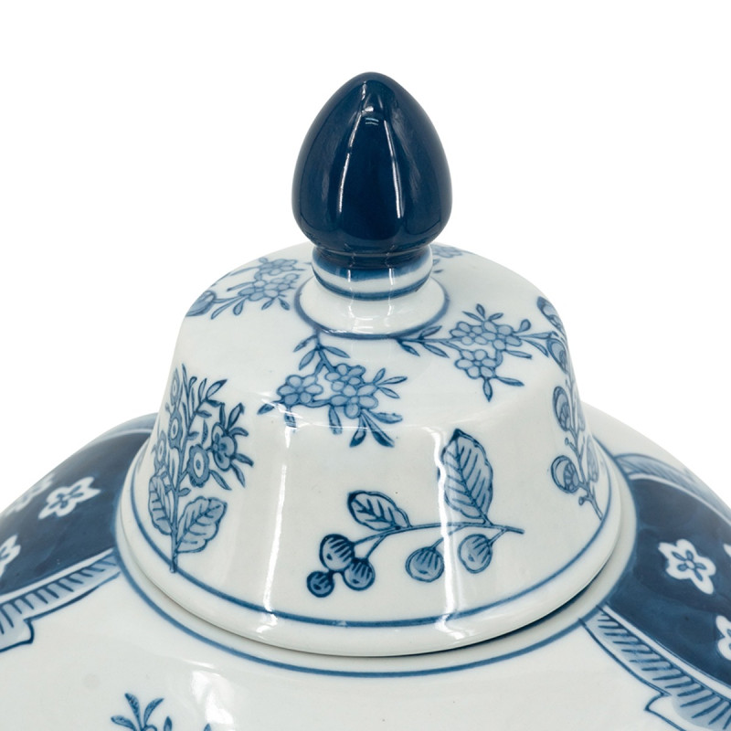 Artekko Artekko Melania Διακοσμητικό Βάζο Δοχείο με Καπάκι από Πορσελάνη σε Άσπρο με Μπλε (21x21x37)cm 61192