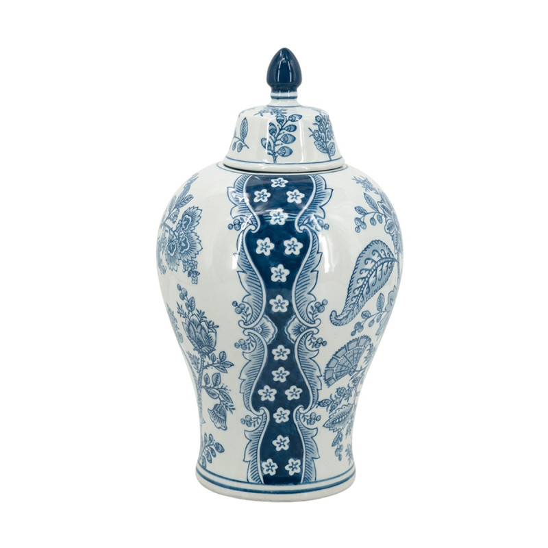 Artekko Artekko Melania Διακοσμητικό Βάζο Δοχείο με Καπάκι από Πορσελάνη σε Άσπρο με Μπλε (21x21x37)cm 61192