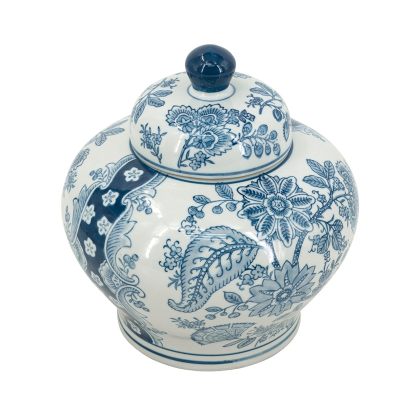 Artekko Artekko Melania Διακοσμητικό Βάζο Δοχείο με Καπάκι από Πορσελάνη σε Άσπρο με Μπλε (23x23x23)cm 61194