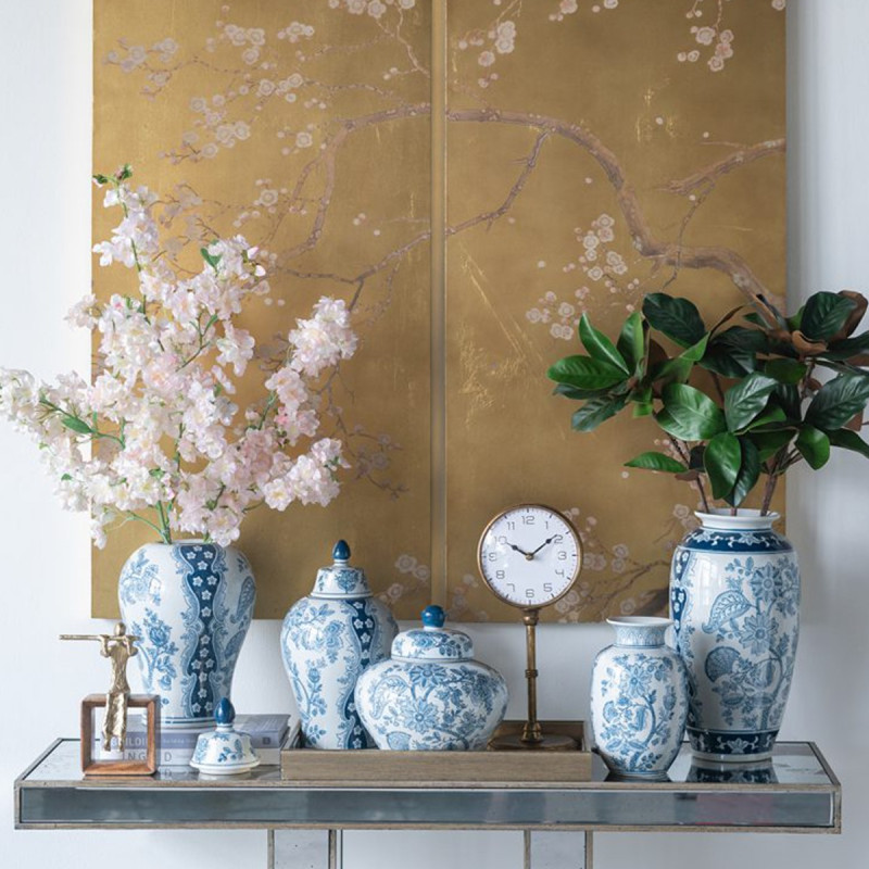 Artekko Artekko Melania Διακοσμητικό Βάζο Δοχείο με Καπάκι από Πορσελάνη σε Άσπρο με Μπλε (23x23x23)cm 61194