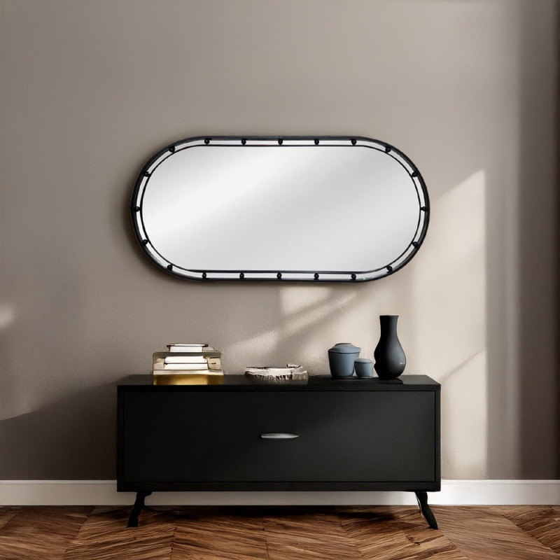 Artekko Artekko Dia Οριζόντιος Μαύρος Μεταλλικός Καθρέπτης Τοίχου (50x3.5x100)cm 661-2014H-BLACK