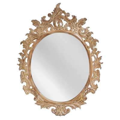 Artekko Artekko Mirroki Ξύλινος Oval Καφέ Πατίνα Σκαλιστός Καθρέπτης Τοίχου (110x85)cm 667-4008