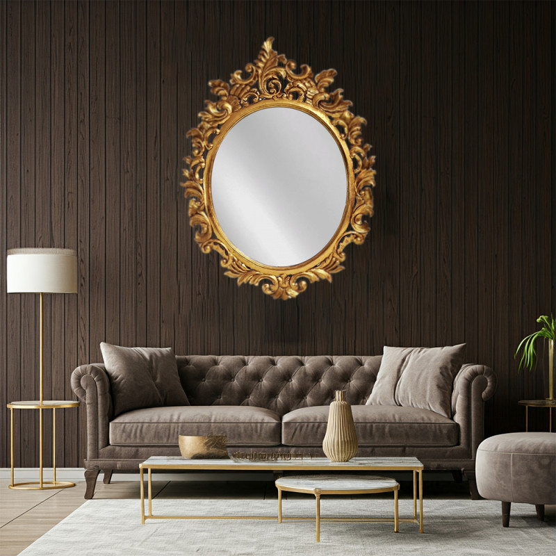 Artekko Artekko Mirroki Ξύλινος Oval Χρυσός Σκαλιστός Καθρέπτης Τοίχου (110 x 85)cm 667-4008-A