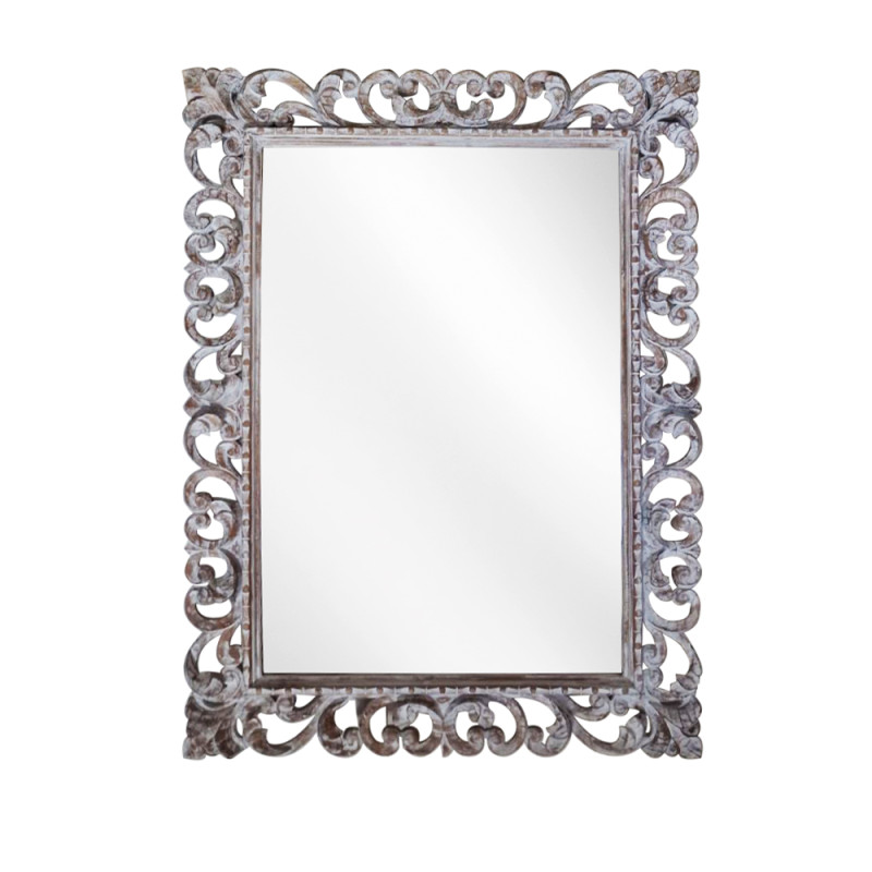 Artekko Artekko Mirroki Ξύλινος Λευκός Πατίνα Σκαλιστός Καθρέπτης Τοίχου (120x90)cm 667-4014