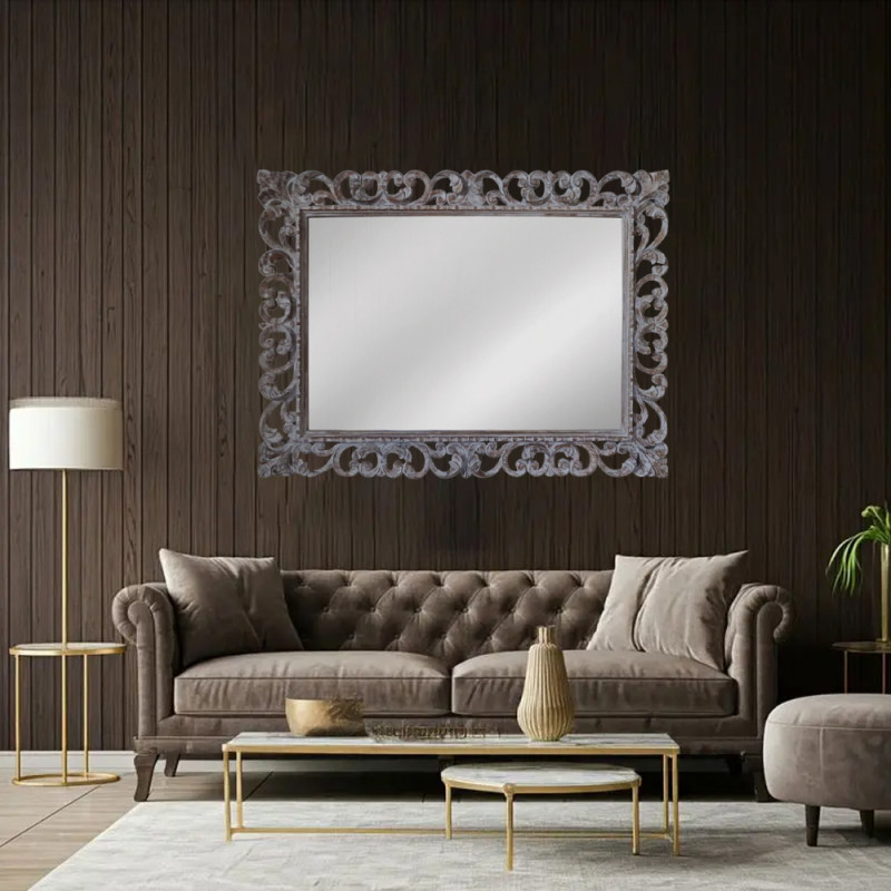 Artekko Artekko Mirroki Ξύλινος Λευκός Πατίνα Σκαλιστός Καθρέπτης Τοίχου (120x90)cm 667-4014