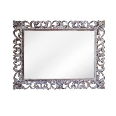 Artekko Artekko Mirroki Ξύλινος Λευκός Πατίνα Σκαλιστός Καθρέπτης Τοίχου (120x90)cm 667-4014