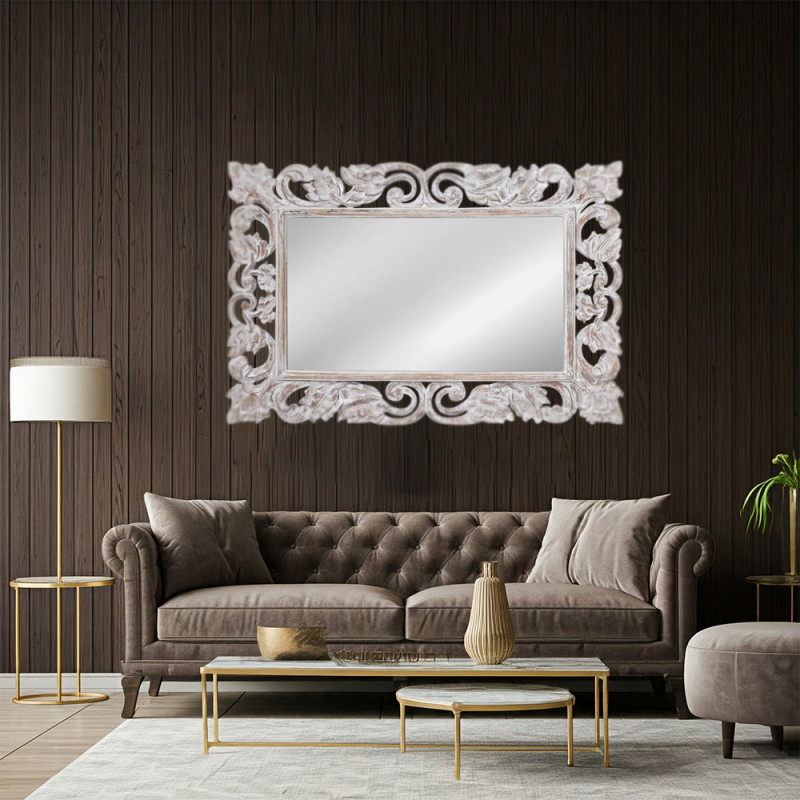 Artekko Artekko Mirroki Ξύλινος Μπεζ Πατίνα Σκαλιστός Καθρέπτης Τοίχου (120x90)cm 667-4038