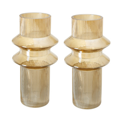 Artekko Artekko Fluted Κίτρινο Ημιδιάφανο Διακοσμητικό Βάζο με Ραβδώσεις (19x19x31)cm 2pcs 70469-LUAM-DS-SA