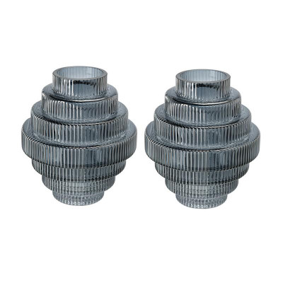 Artekko Artekko Fluted Μπλε Ημιδιάφανο Διακοσμητικό Βάζο με Ραβδώσεις (15x15x17)cm 2pcs 70475-LUSM-DS-SA