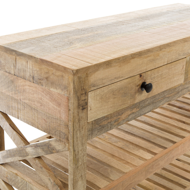 Artekko Artekko Κονσόλα με δύο συρτάρια και δύο ράφια σε ρόδες φυσικό ξύλο (110x40x83)cm 720-1205