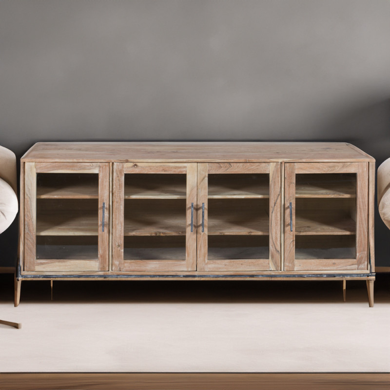 Artekko Artekko Attari Μασίφ Ξύλινος Μπουφές Βιτρίνα σε Λευκή Πατίνα (180x45x77)cm 720-1304-WHITE