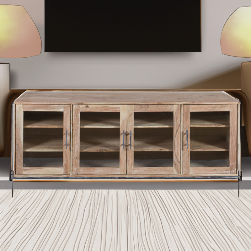 Artekko Artekko Attari Μασίφ Ξύλινος Μπουφές Βιτρίνα σε Λευκή Πατίνα (180x45x77)cm 720-1304-WHITE