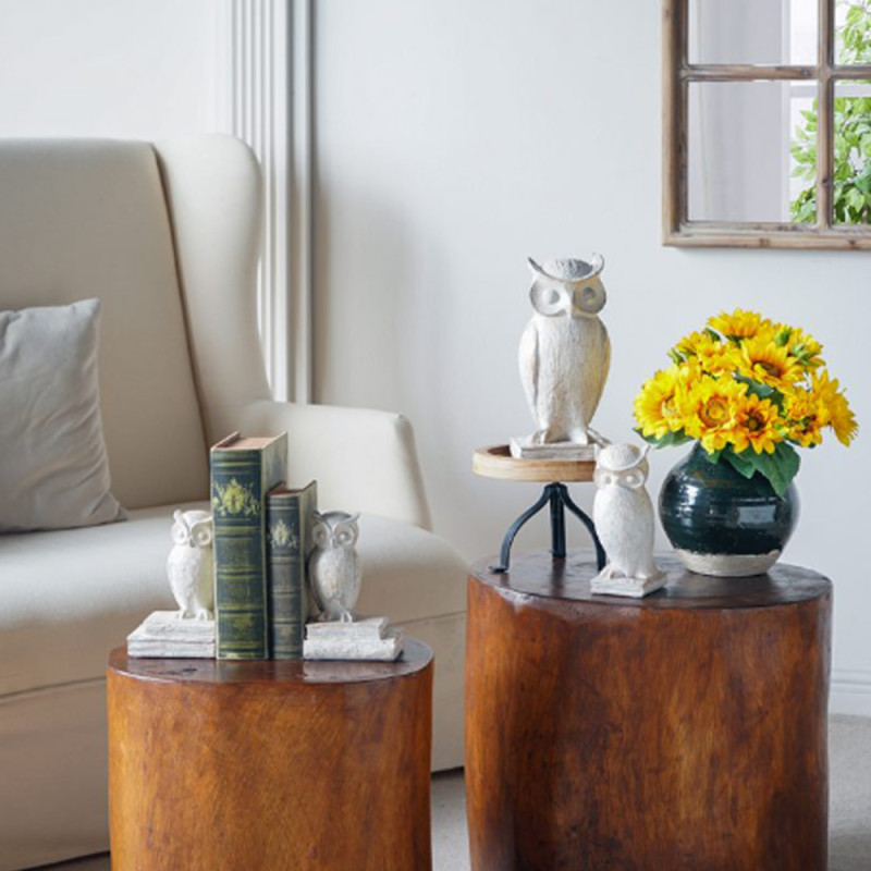 Artekko Artekko Owl Bookends Βιβλιοστάτες Ρητίνης με Κουκουβάγιες σε Λευκή Πατίνα (12x10x18)cm 2pcs 72424