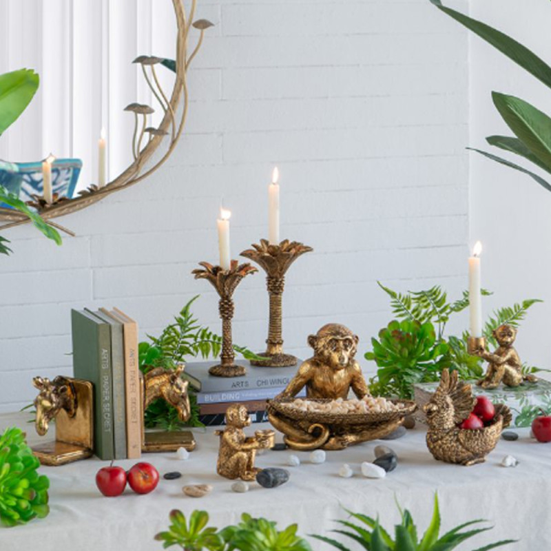 Artekko Artekko Animal Χρυσό Διακοσμητικό Κηροπήγιο Ρητίνης με Μαϊμού (15.5x7x12.8)cm 72435